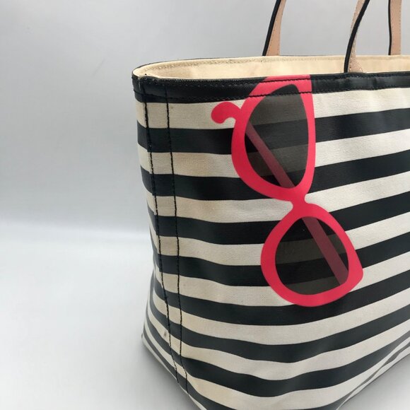 Kate Spade Black And White Leather Splash Out Striped Francis Tote - Picture 10 of 11